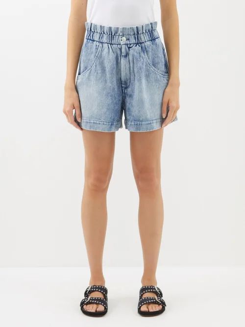 Titea Paperbag-waist Denim Shorts - Womens - Light Blue