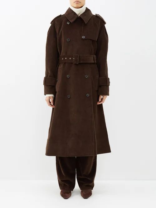 Selly Corduroy Belted Trench Coat - Womens - Dark Brown