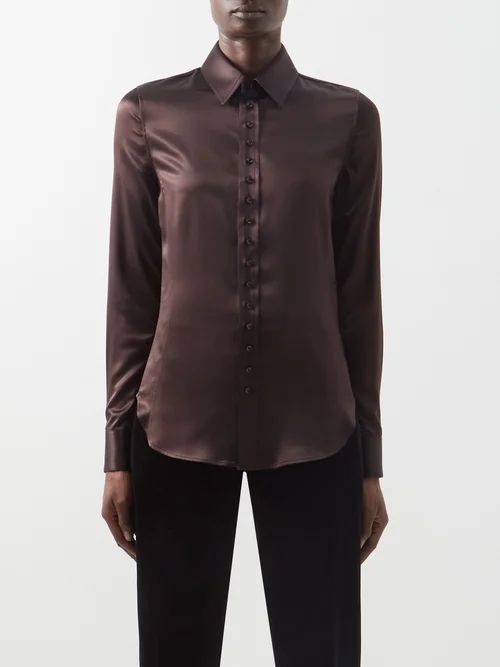 Silk-satin Shirt - Womens - Brown