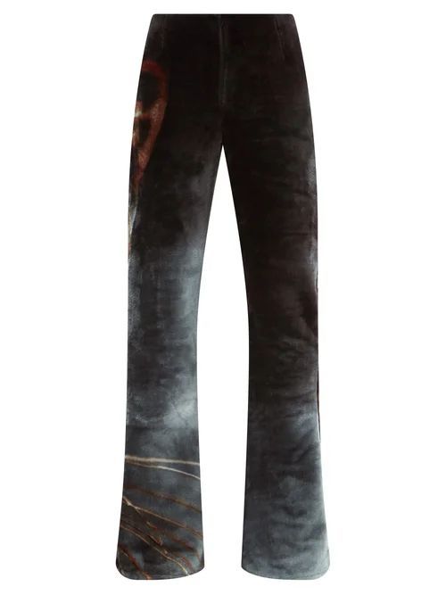 Upcycled Faux-fur Flared Trousers - Womens - Black Multi