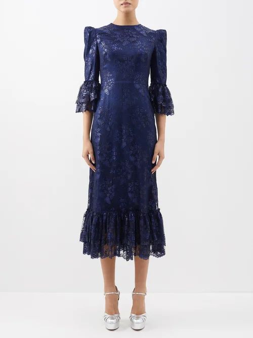 The Falconetti Floral-lace Silk Dress - Womens - Navy