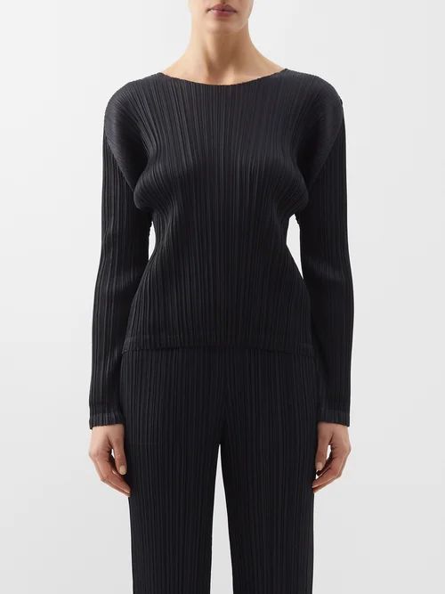 Technical-pleated Long-sleeved Top - Womens - Black