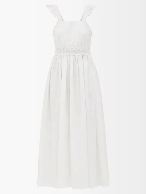 Smocked Cotton-poplin Midi Dress - Womens - White
