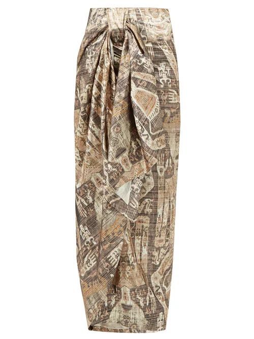 Raja-print Lamé Wrap Skirt - Womens - Brown Multi