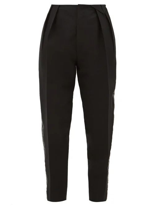 Satin-trim Structured Wool-blend Twill Trousers - Womens - Black