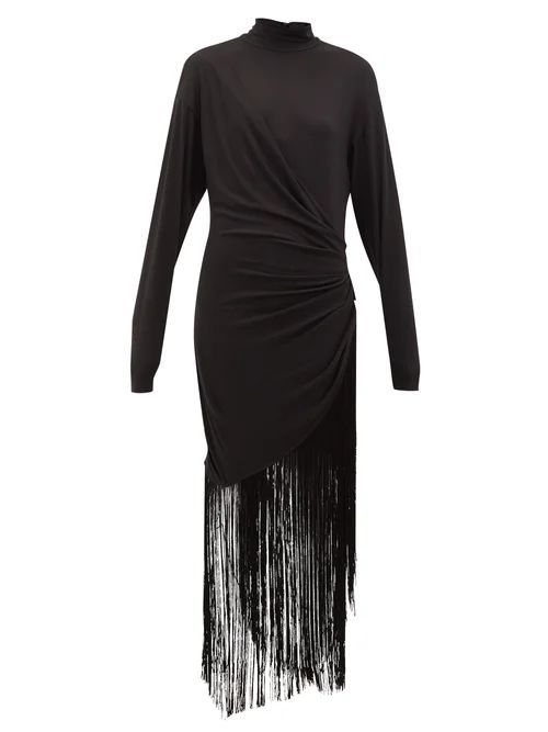 Rhode - Noel High-neck Fringed Jersey Maxi Dress - Womens - Black