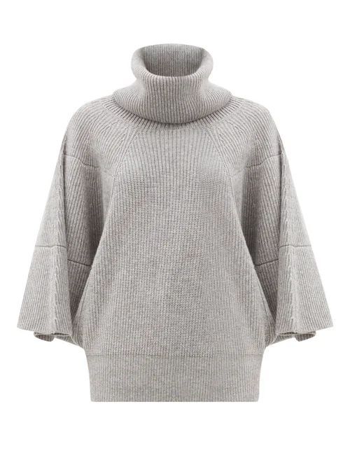 Roll-neck Ribbed Cashmere Sweater - Womens - Grey