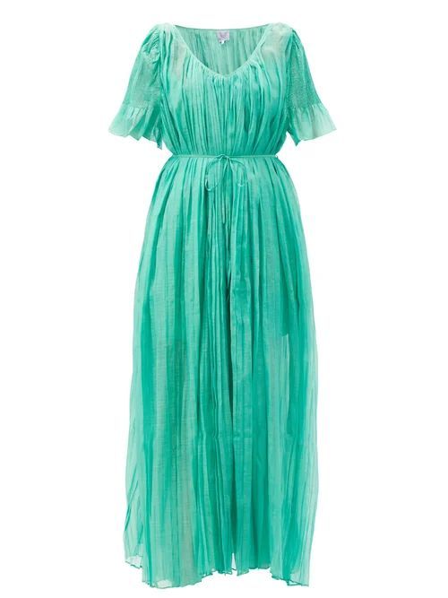Thierry Colson - Sabina Pleated Cotton Dress - Womens - Green