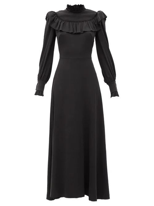 The Firefly Gathered Puckered Silk-satin Dress - Womens - Black