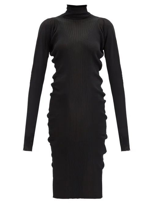 Roll-neck Rib-knitted Cotton-blend Sweater Dress - Womens - Black