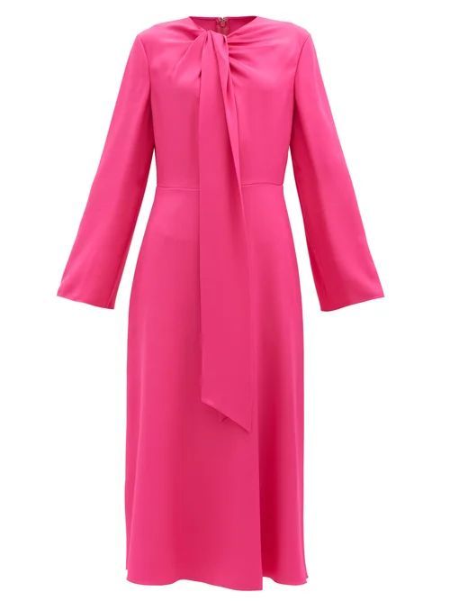 Tie-neck Cady Midi Dress - Womens - Pink