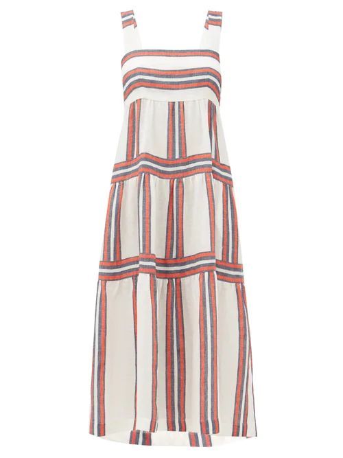 Three Graces London - Kitty Square-neck Striped Linen Dress - Womens - Red Stripe