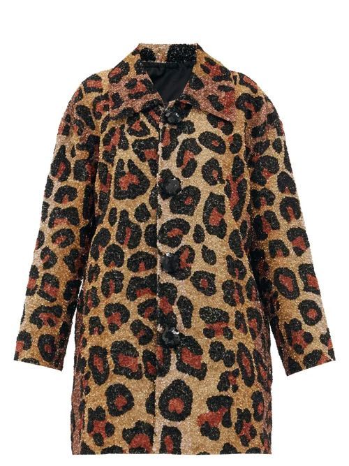 Single-breasted Leopard-pattern Sequin Coat - Womens - Leopard