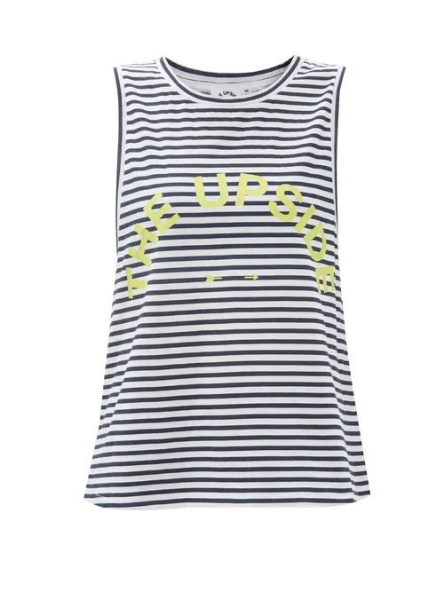 The Upside - Striped Logo-print Cotton-jersey Tank Top - Womens - Blue Stripe