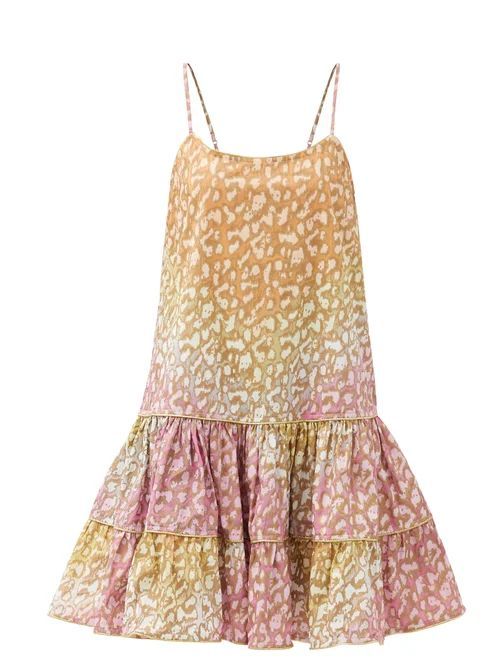 Tie-dyed Snow Leopard-print Cotton Dress - Womens - Pink Print