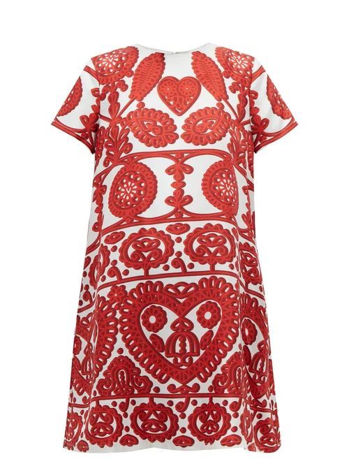Swing Embroidery-print Silk Dress - Womens - Red Multi