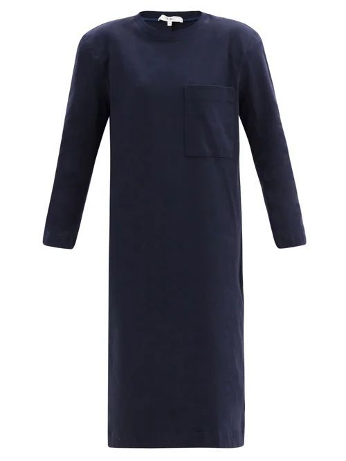 Shoulder-padded Long-sleeved Cotton-jersey Dress - Womens - Navy