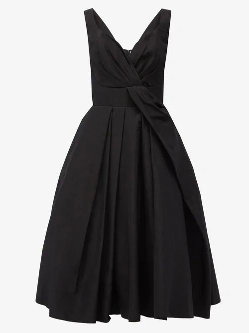 Sweetheart-neck Pleated Cotton-blend Dress - Womens - Black