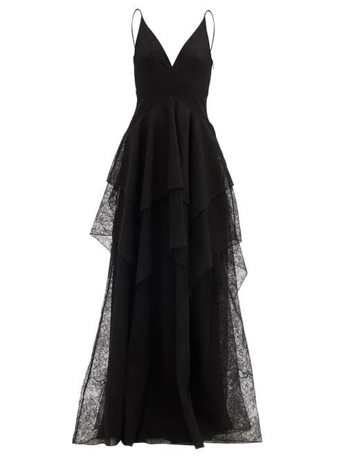 Tiered Chantilly-lace Gown - Womens - Black