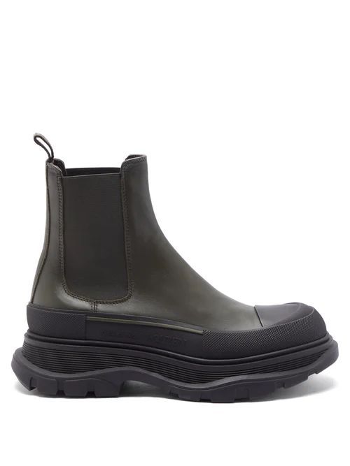 Tread-sole Leather Chelsea Boots - Womens - Black Khaki