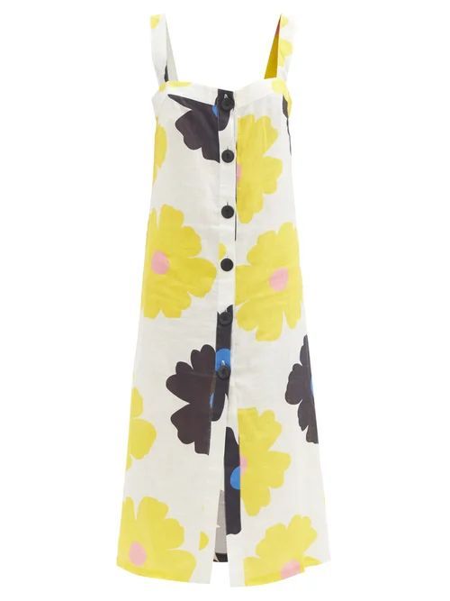 Tamara Floral-print Linen Midi Dress - Womens - Cream Print