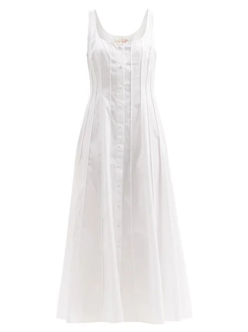 Sara Pleated Cotton-poplin Midi Dress - Womens - White