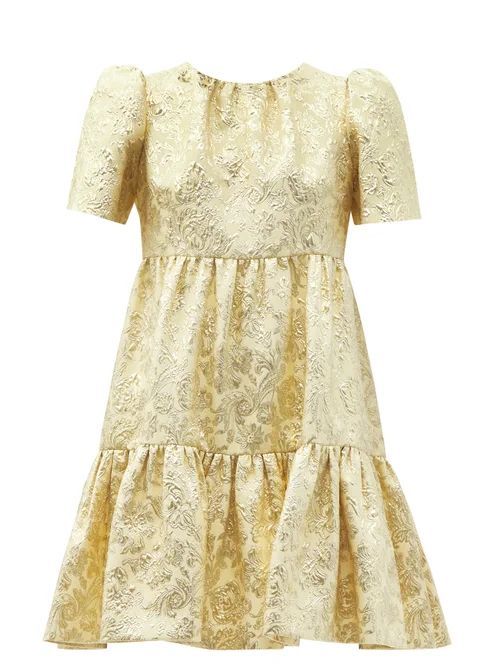 Tiered Brocade Mini Dress - Womens - Yellow Gold