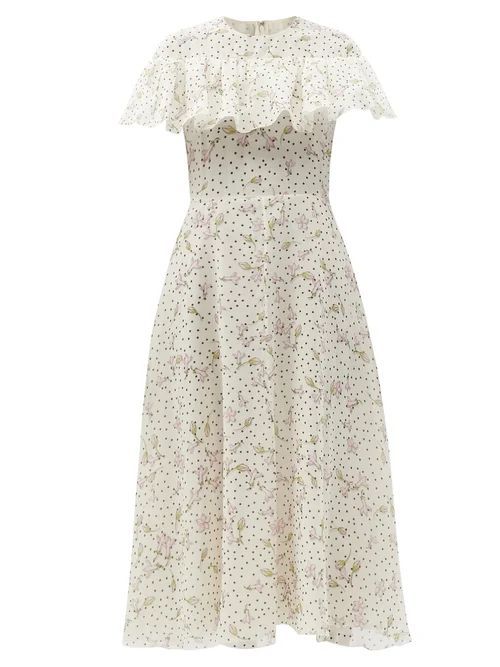 Ruffled Floral-print Silk-georgette Dress - Womens - Beige Multi