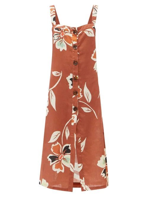 Tamara Floral-print Linen Dress - Womens - Brown Multi