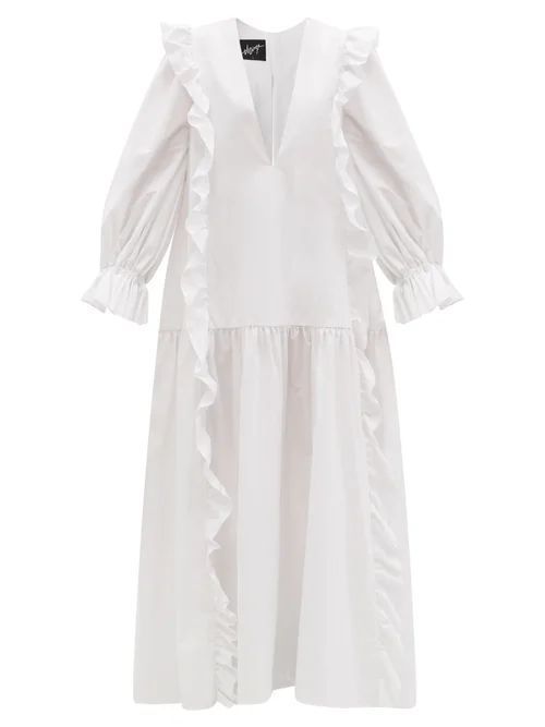 Ruffled Cotton-poplin Maxi Dress - Womens - White