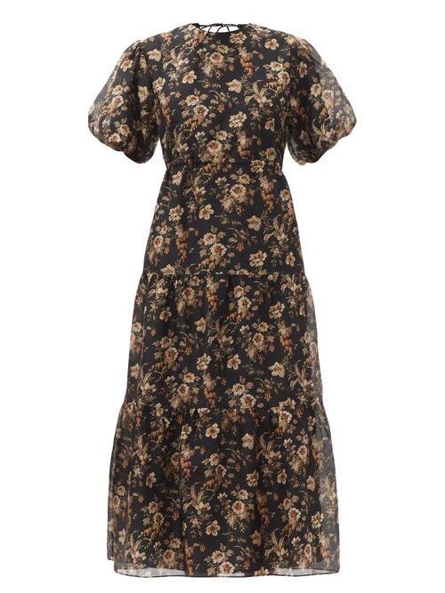 Sir - Amerie Open-back Floral-print Cotton-blend Dress - Womens - Black Multi