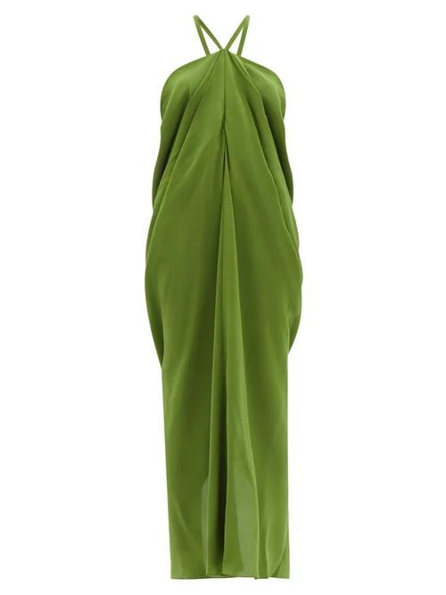 Thea - The Ceto Halterneck Silk Crepe De Chine Dress - Womens - Green