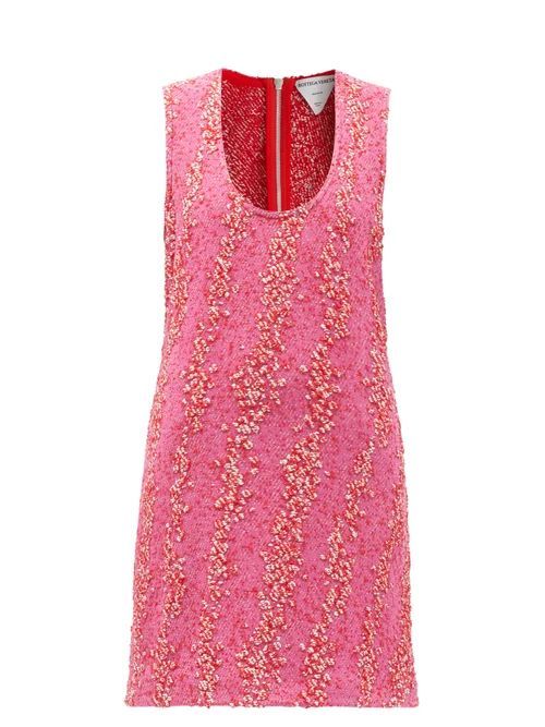 Scoop-neck Bouclé Mini Dress - Womens - Pink Multi