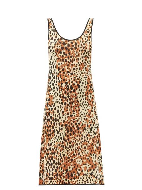 Scoop-neck Leopard-jacquard Midi Dress - Womens - Leopard