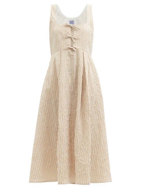 Thierry Colson - Winifred Square-neck Striped Cotton Midi Dress - Womens - Brown White