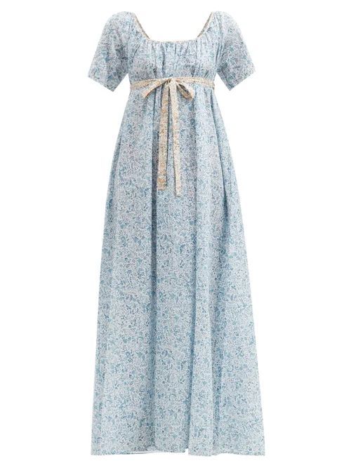 Thierry Colson - Plum Empire-line Floral Cotton-voile Maxi Dress - Womens - Blue Print