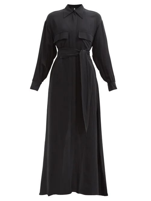 Raya Belted Crepe Maxi Shirt Dress - Womens - Black