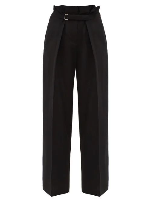 Single-pleat Belted Wide-leg Trousers - Womens - Black