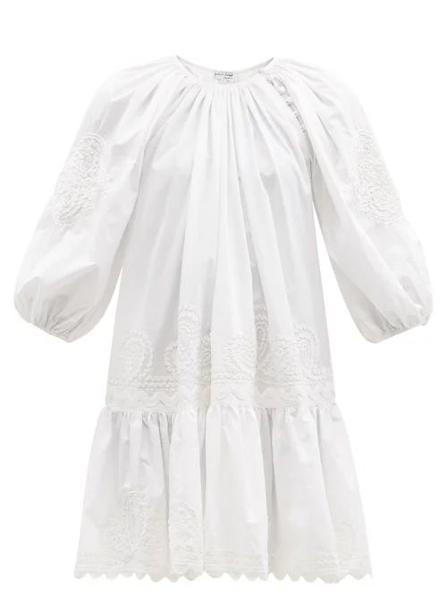 Rickrack-appliqué Cotton Mini Dress - Womens - White