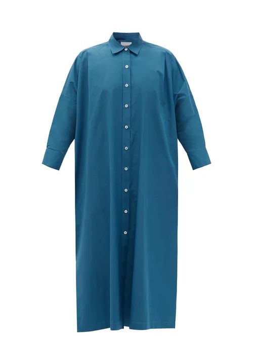Side-slit Cotton-poplin Shirt Dress - Womens - Blue