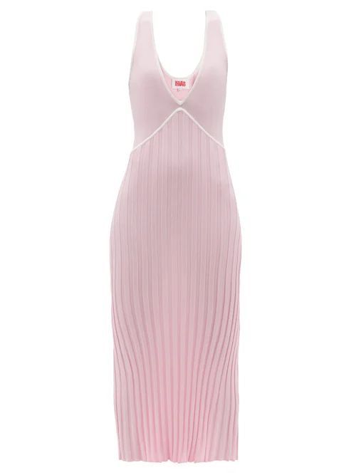The Aubrey V-neck Rib-knit Jersey Dress - Womens - Light Pink