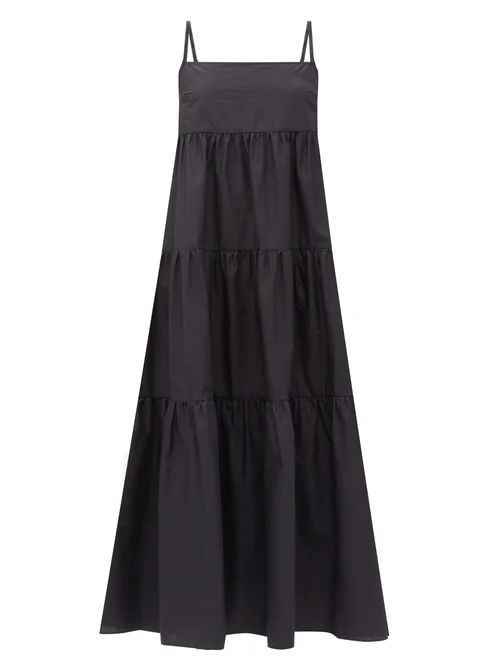 The Tiered Organic-cotton Midi Dress - Womens - Black