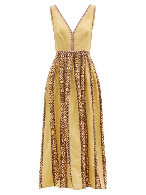 Sofia Hand-embroidered Cotton Maxi Dress - Womens - Yellow