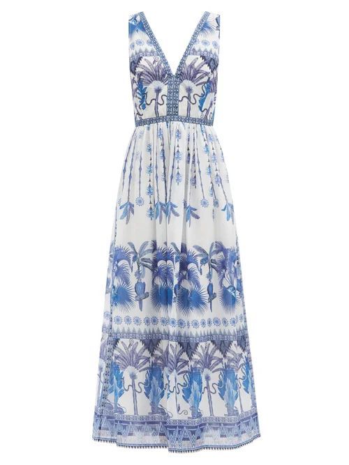 Sophia Winter Garden-print Cotton Dress - Womens - Blue Print