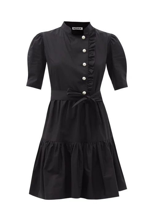 Sadie Pearl-button Cotton Mini Dress - Womens - Black