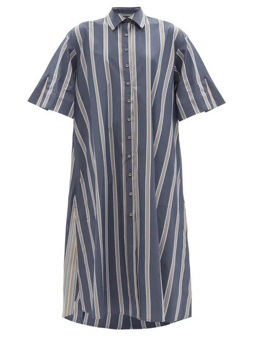 Striped Cotton-blend Poplin Shirt Dress - Womens - Blue White