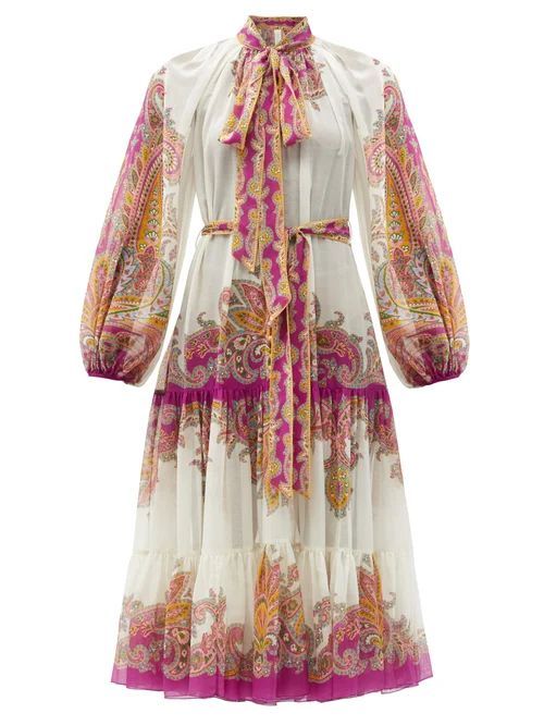 Teddy Paisley-print Cotton-blend Midi Dress - Womens - Pink Print