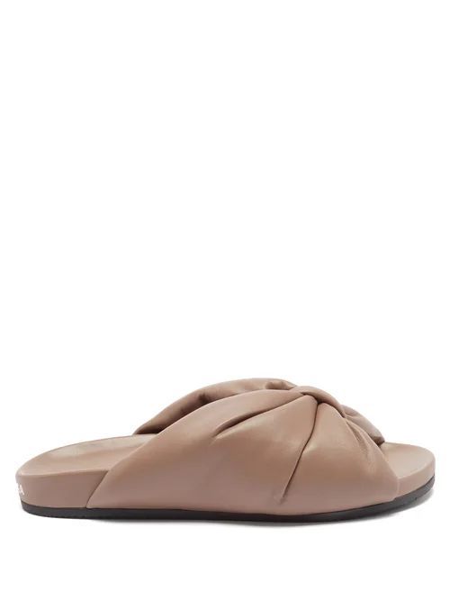 Puffy Knotted Leather Slides - Womens - Beige