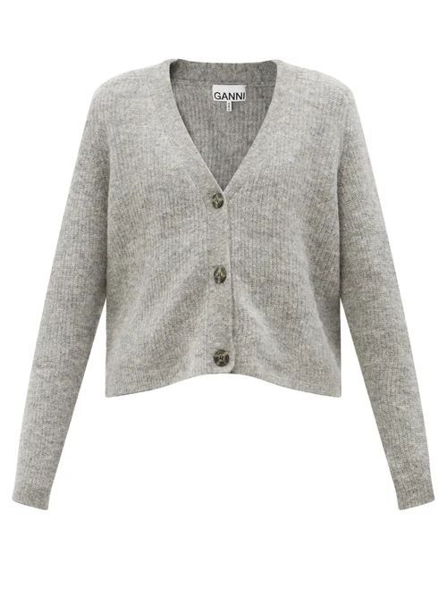 V-neck Rib-knitted Cardigan - Womens - Grey