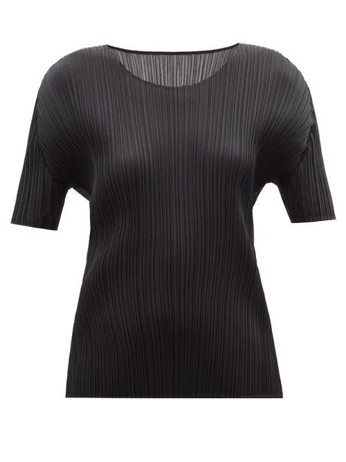 Technical-pleated T-shirt - Womens - Black